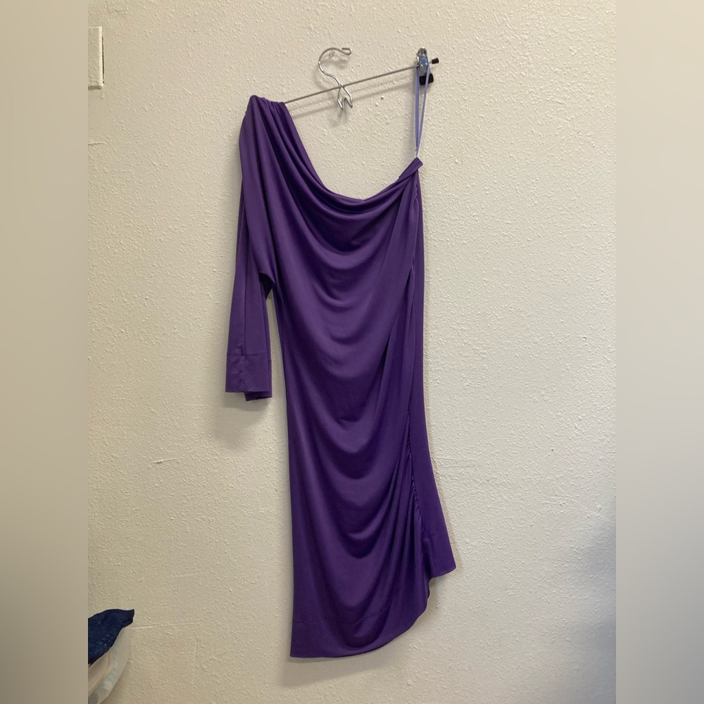 Purple off shoulder with one sleeve DBL dress